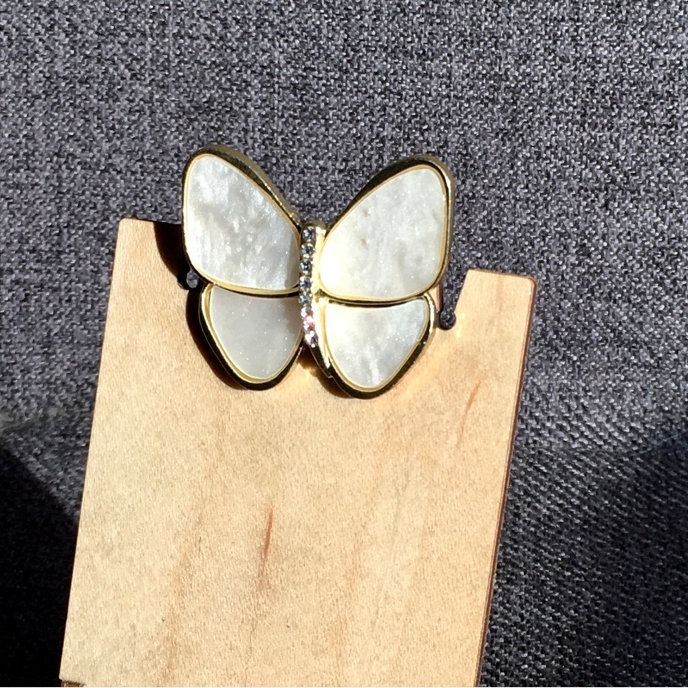 Butterfly Mother of Pearl + Rhinestone Fashion Brooch, Pin, Sparkly, Festive - Picture 13 of 16